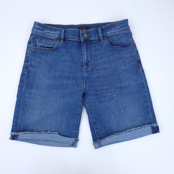 Ann Taylor Factory Blue Jean Denim Bermuda Shorts Size 2, Raw Hem, Roll Up - Picture 1 of 5